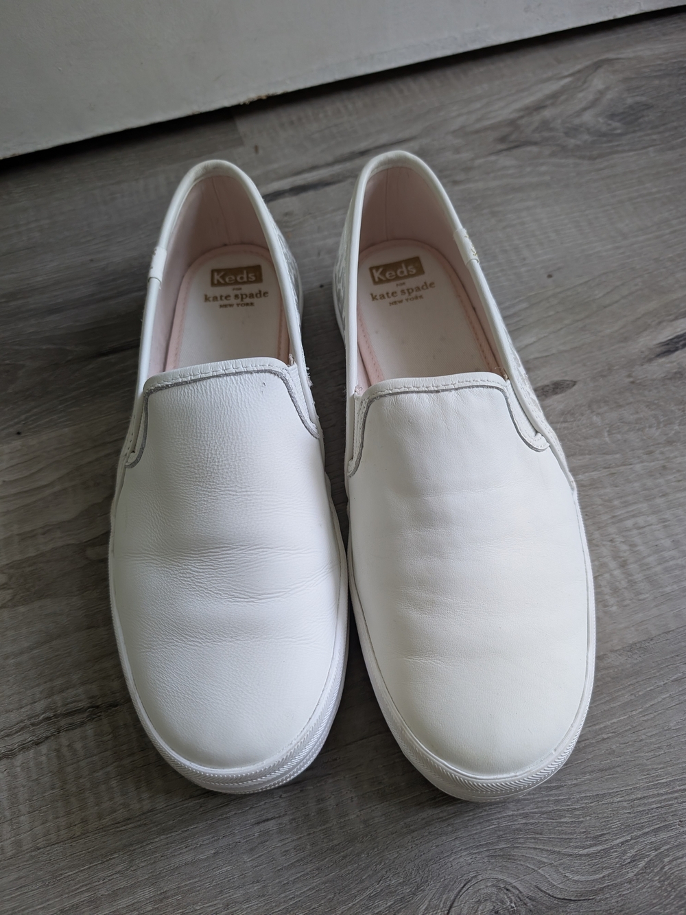 kate spade White Leather Slip-On Sneakers